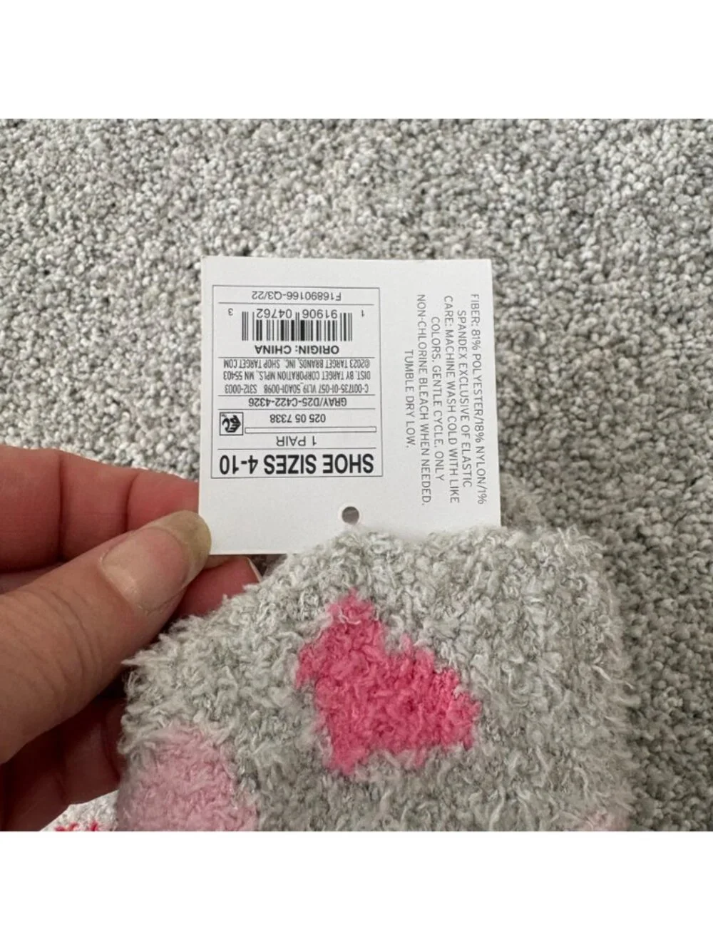 Target Crew Socks Grey with Hearts New Womens 4-10 Fuzzy Cozy